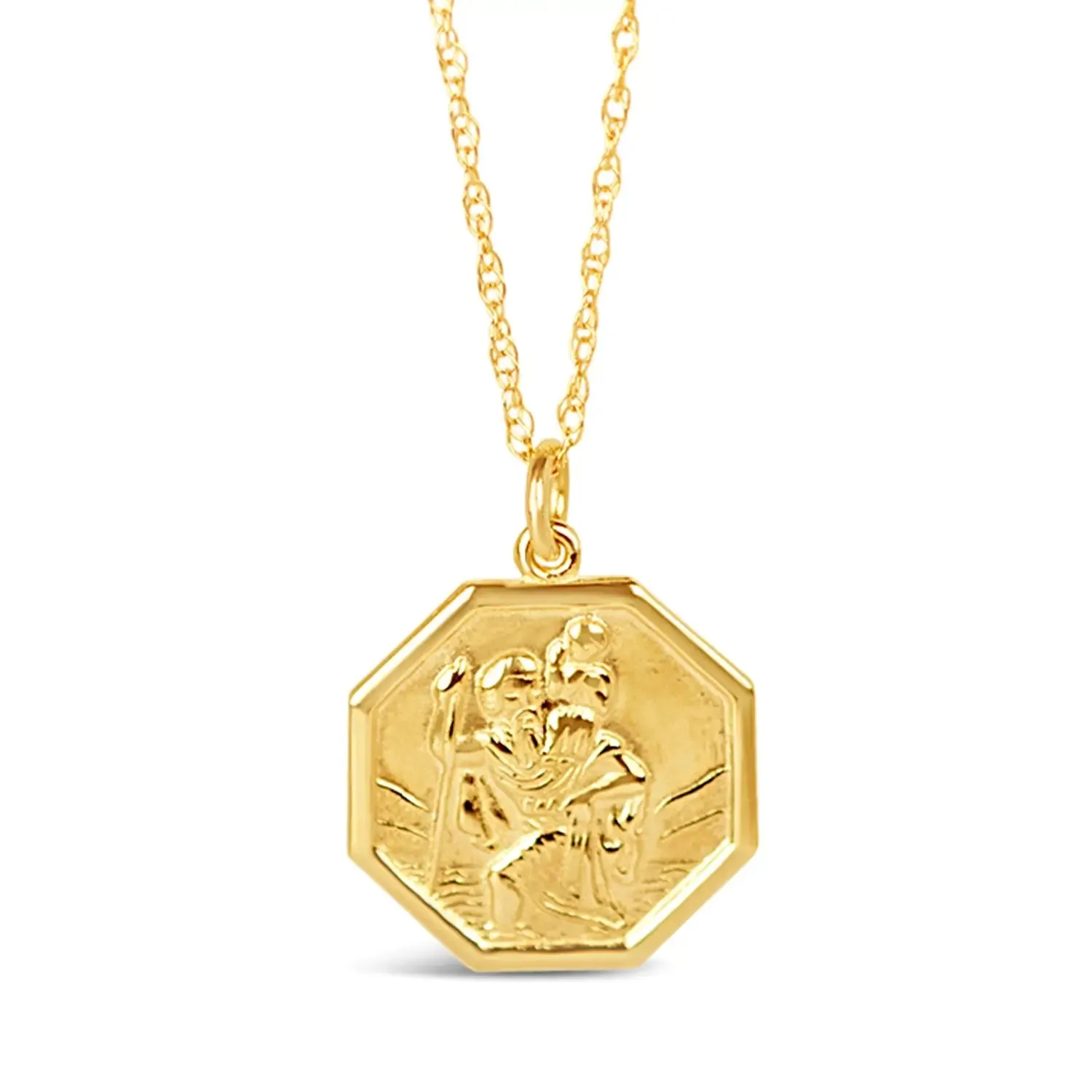 Men's Large St Christopher Necklace Solid Gold   Engraving