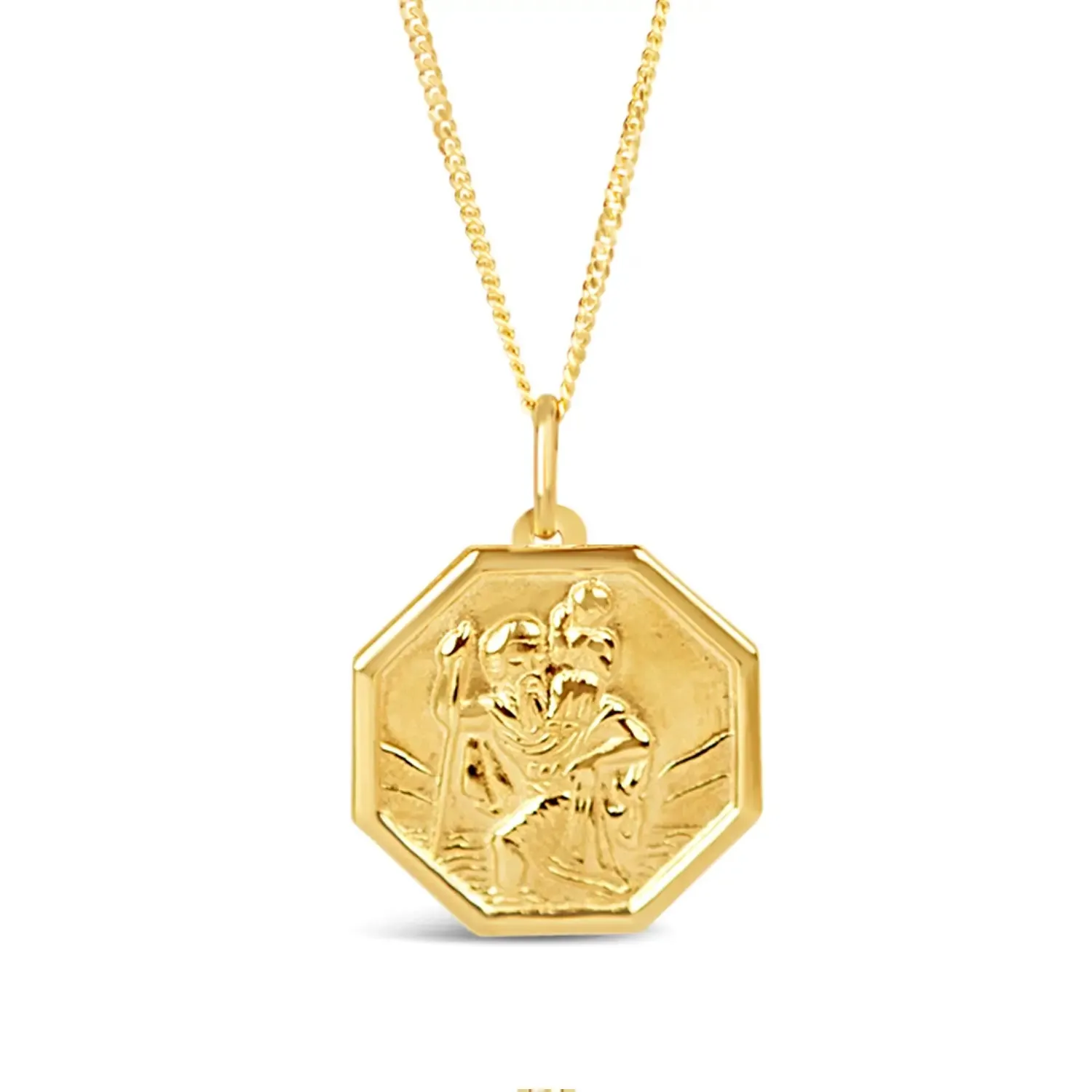 Men's Large St Christopher Necklace Solid Gold   Engraving