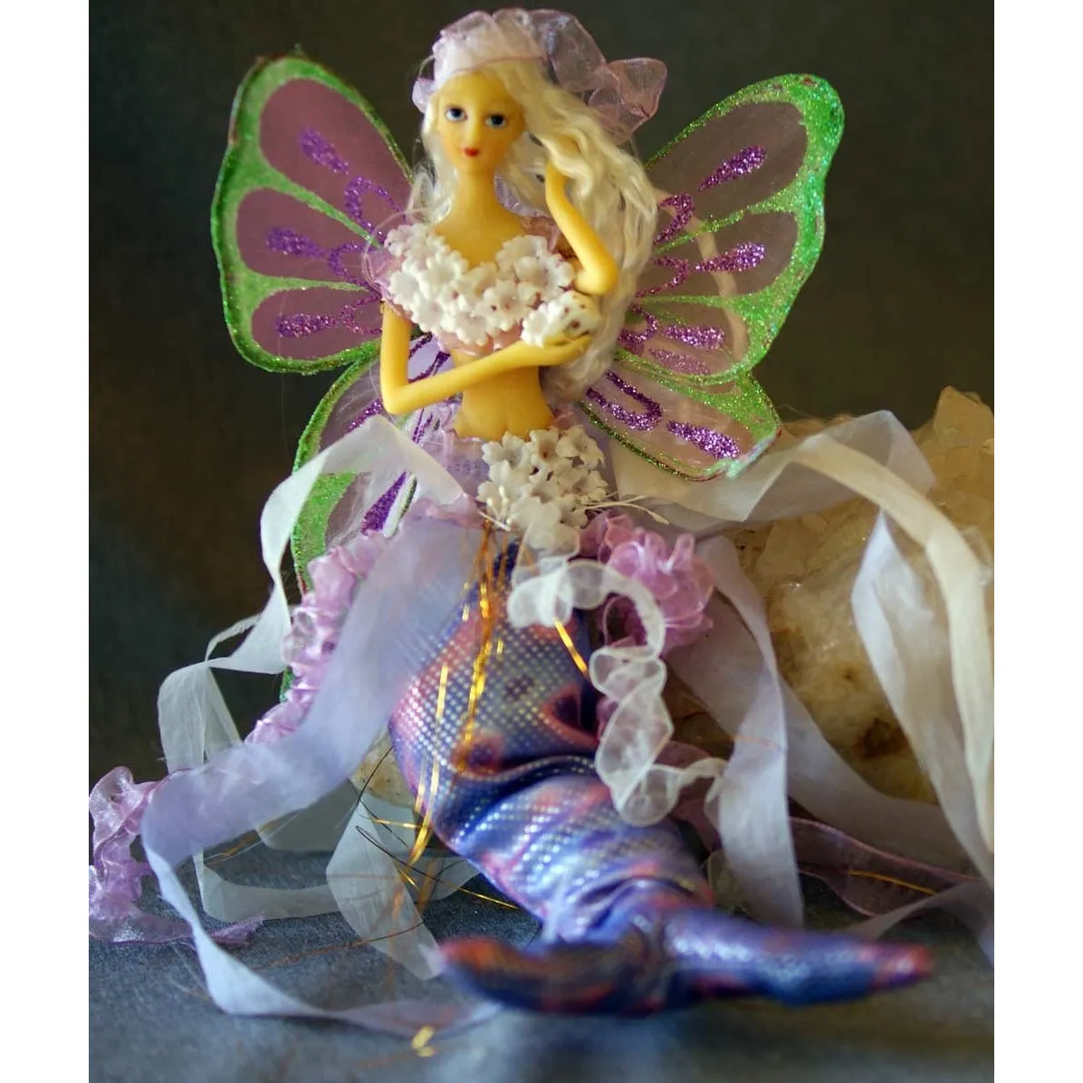 Mermaid Tail Doll with Butterfly Wings. Lilac large