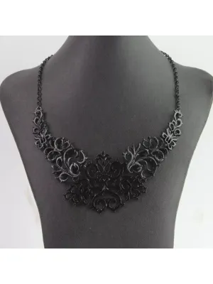 Metal bib style choker necklace in black