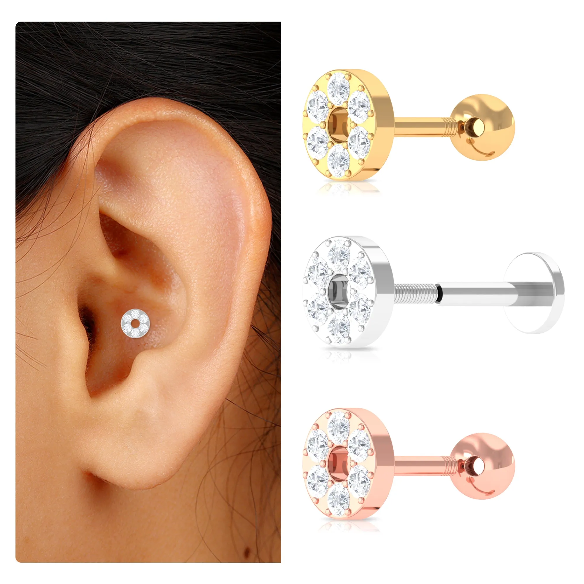 Moissanite Gold Disc Earring for Conch Piercing