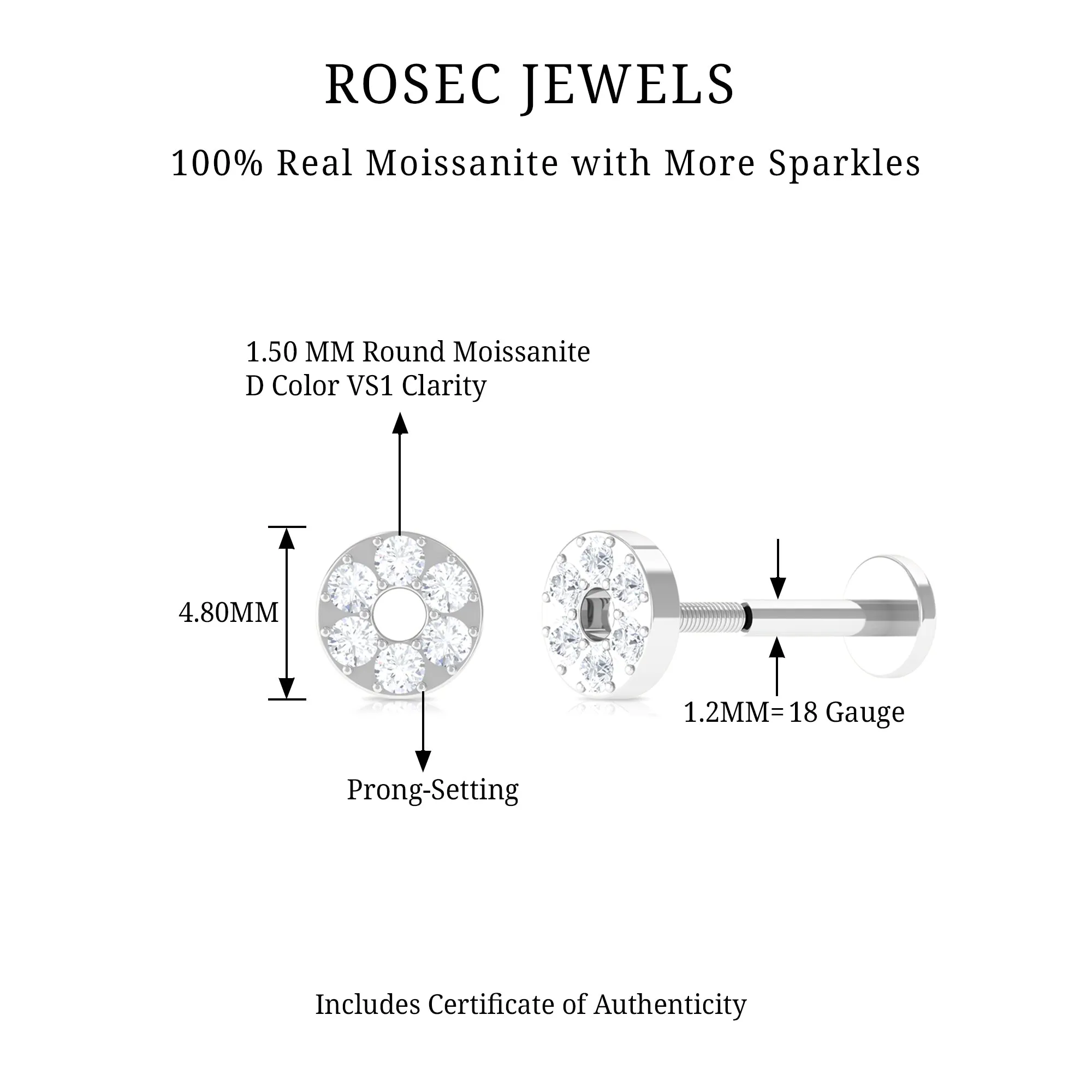 Moissanite Gold Disc Earring for Conch Piercing