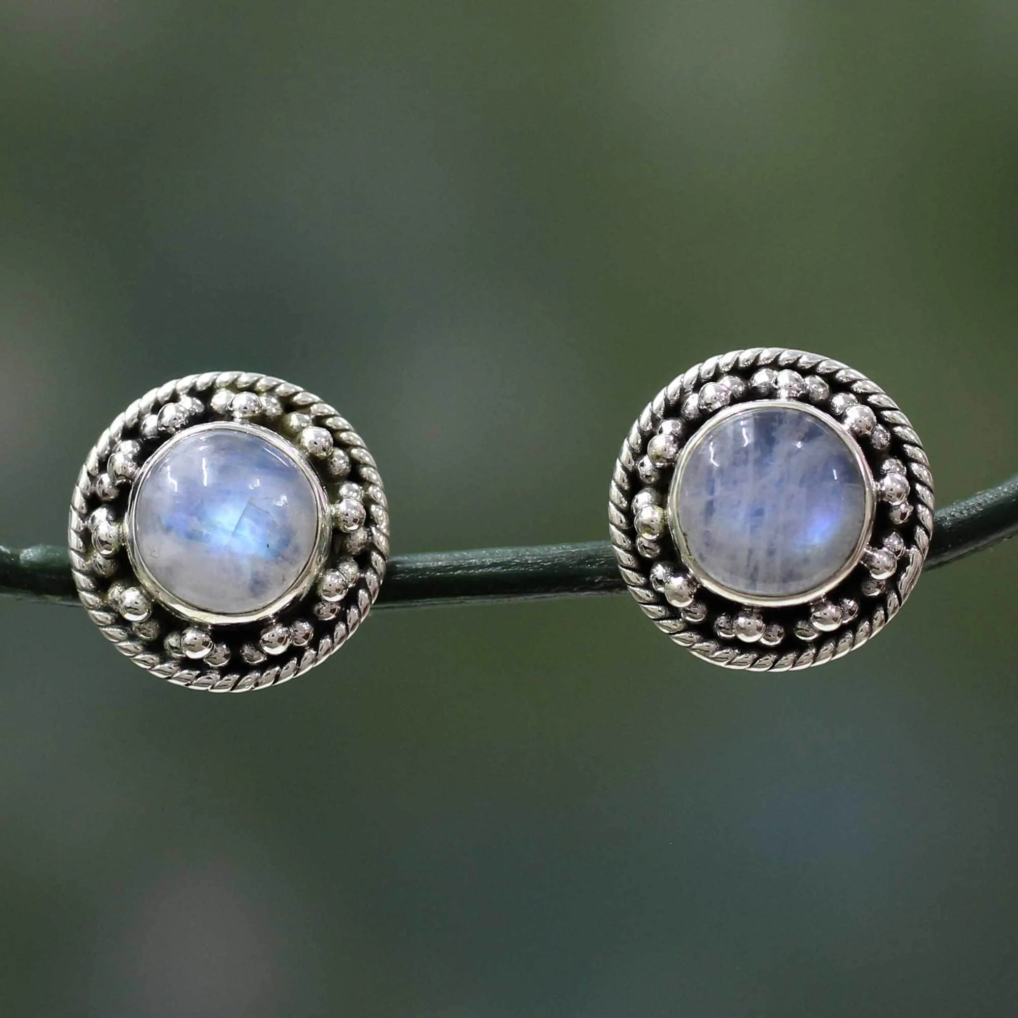 Moonstone & Sterling Silver Button Earrings