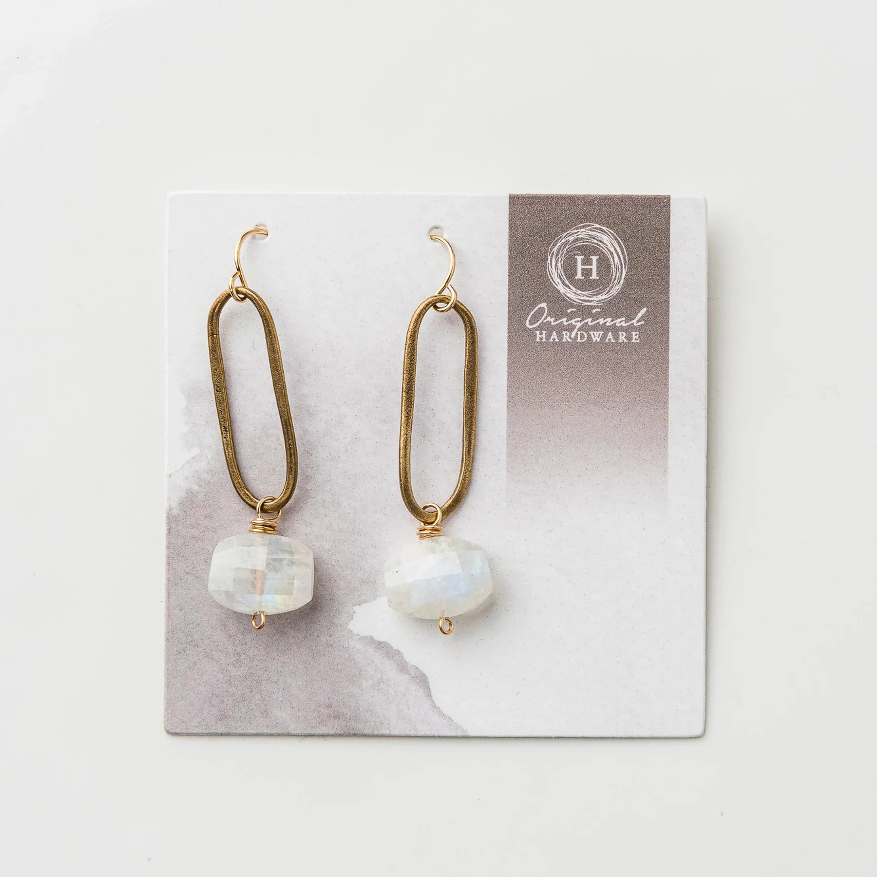 Moonstone Chiclet and Oval Earrings