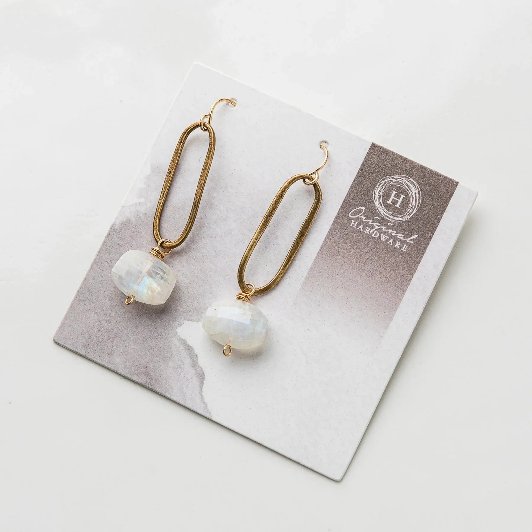 Moonstone Chiclet and Oval Earrings