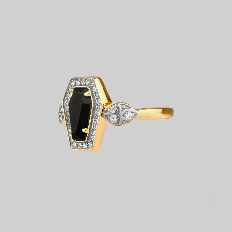 MORI. Black Onyx & Crystal Coffin Gold Ring