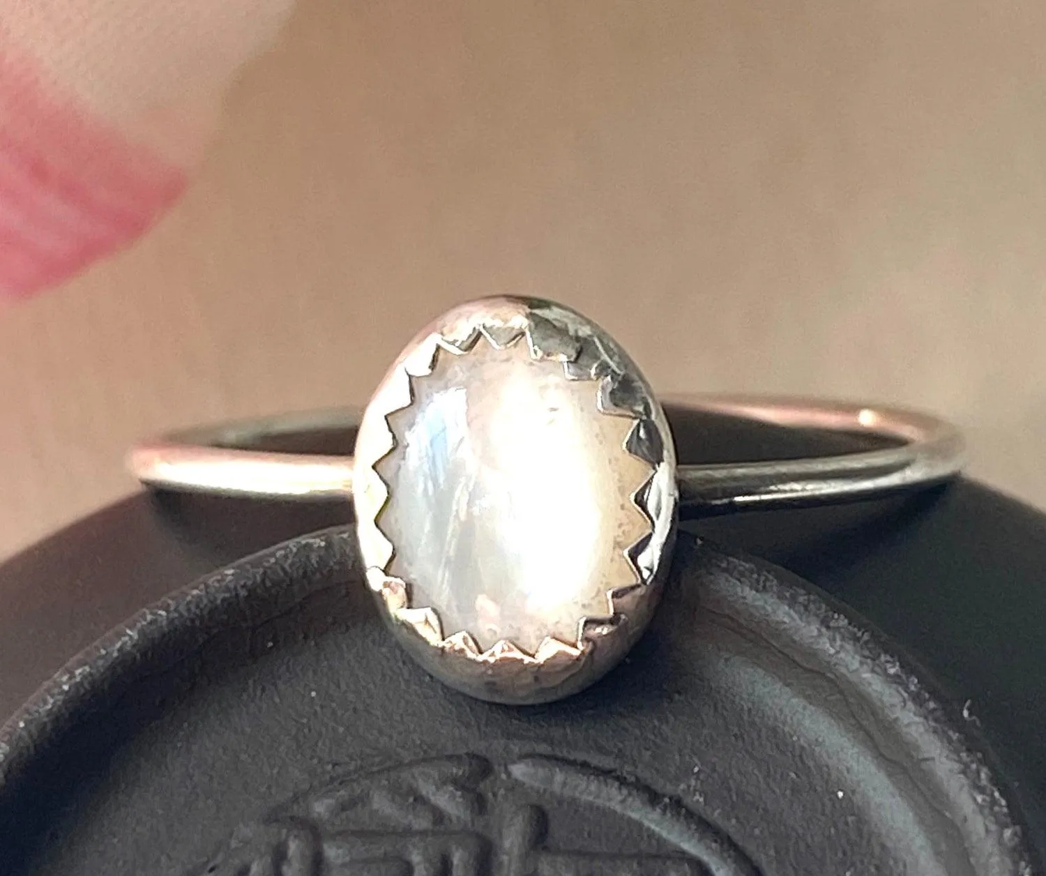 Mother of Pearl Ring, Size 6.5  Stacking Mother of Pearl Ring with thin sterling band.