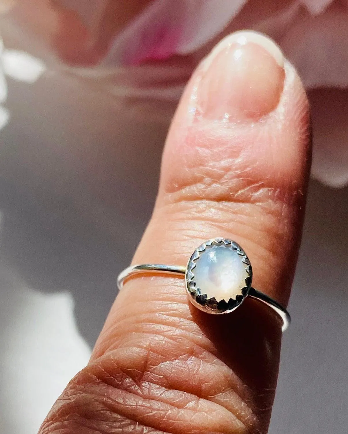 Mother of Pearl Ring, Size 6.5  Stacking Mother of Pearl Ring with thin sterling band.