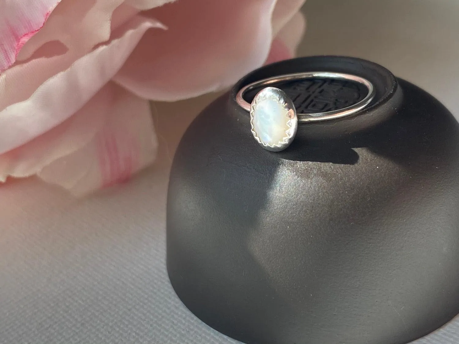 Mother of Pearl Ring, Size 6.5  Stacking Mother of Pearl Ring with thin sterling band.