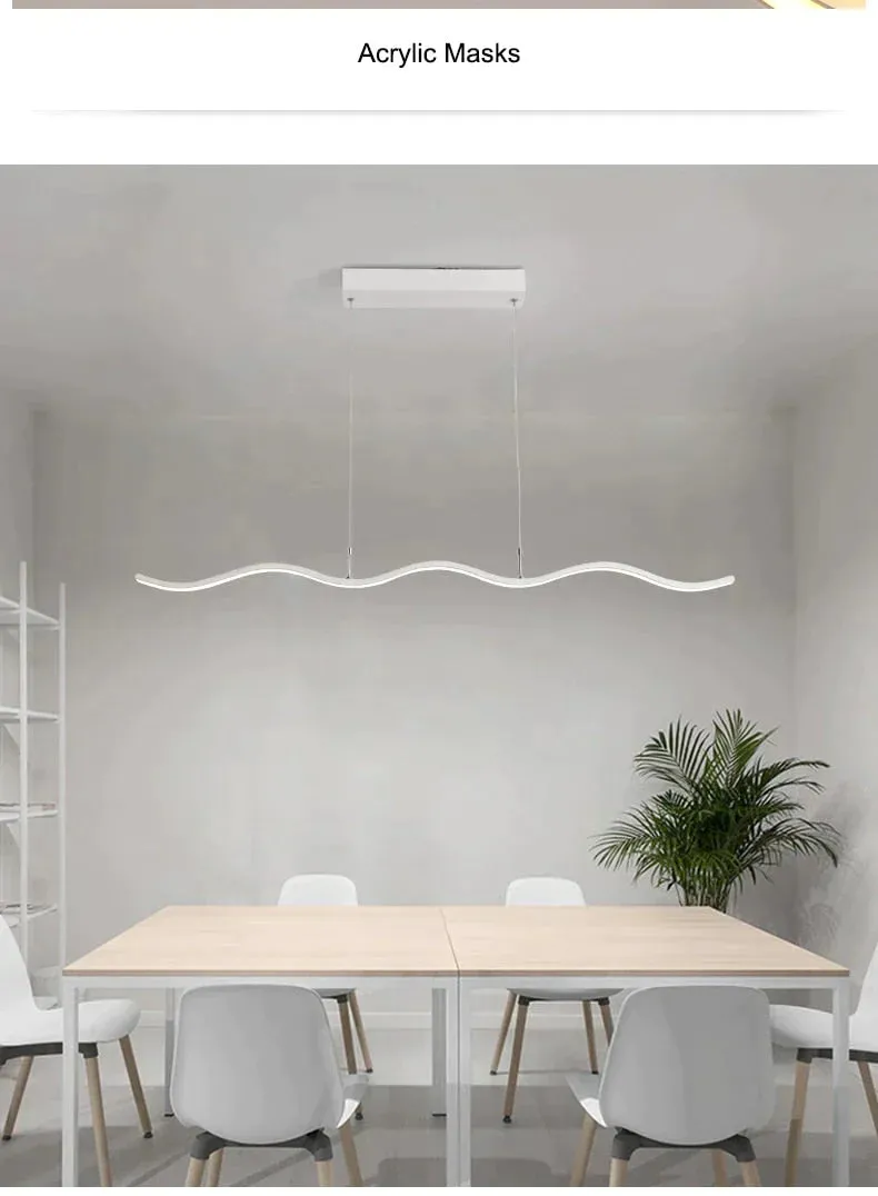 New Wave Aluminum Modern Led Pendant Light For Dining Room Living Kitchen Room Matte Black Or White Color Pendant Lamp