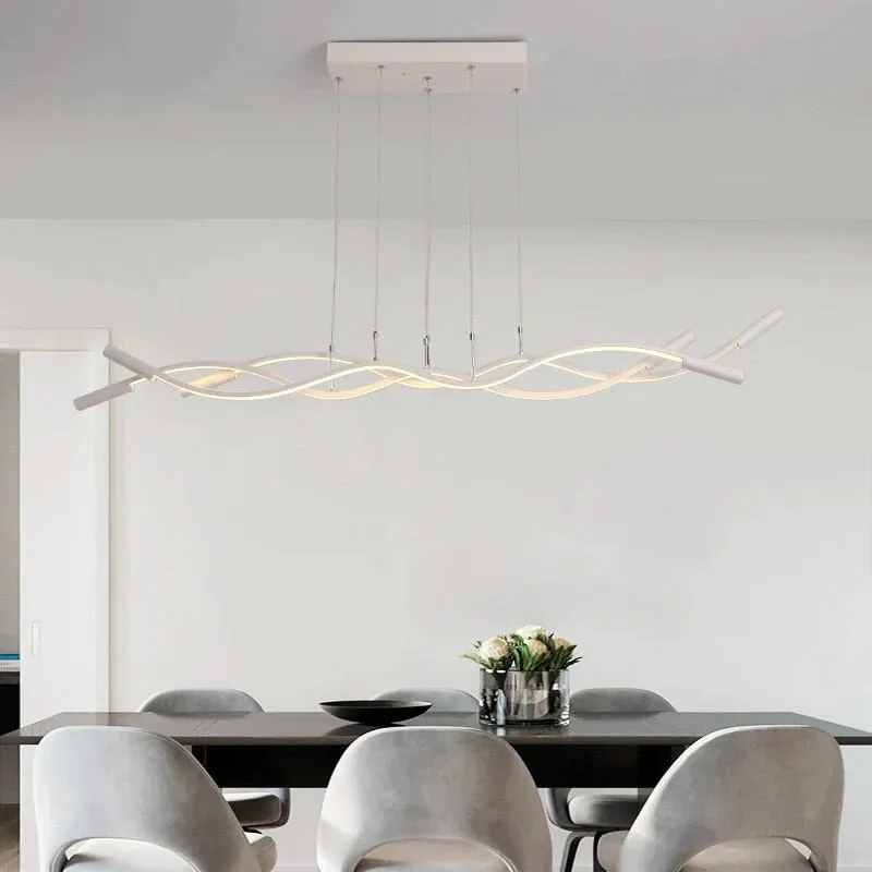 New Wave Aluminum Modern Led Pendant Light For Dining Room Living Kitchen Room Matte Black Or White Color Pendant Lamp