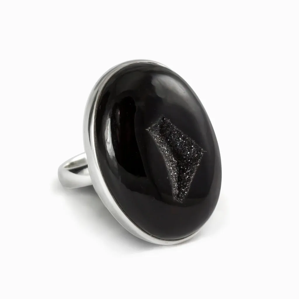 Onyx Druzy Ring