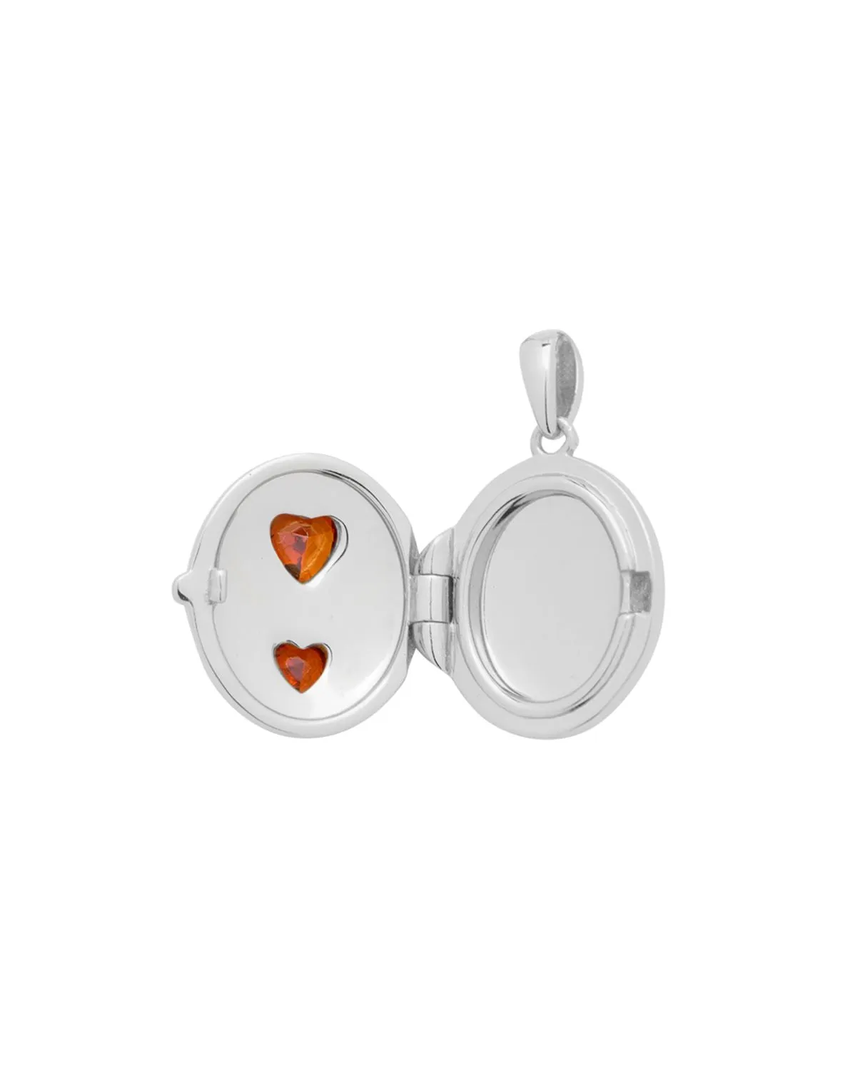 Oval Double-Hearts Engravable Locket Necklace - Sterling Silver