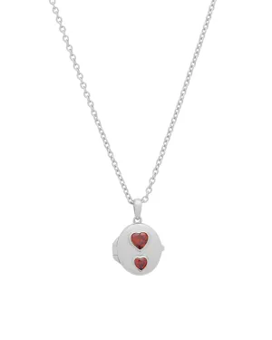 Oval Double-Hearts Engravable Locket Necklace - Sterling Silver