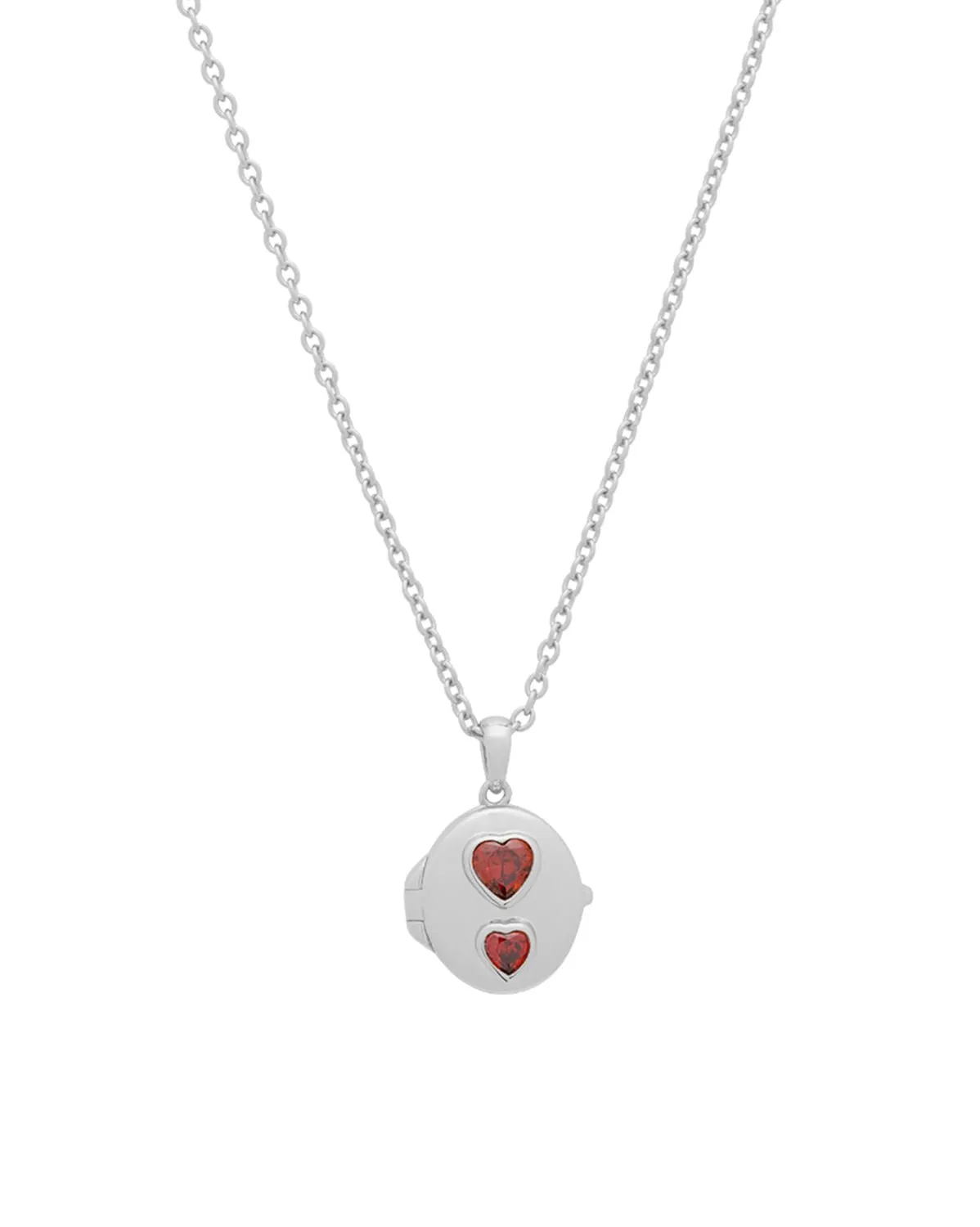 Oval Double-Hearts Engravable Locket Necklace - Sterling Silver