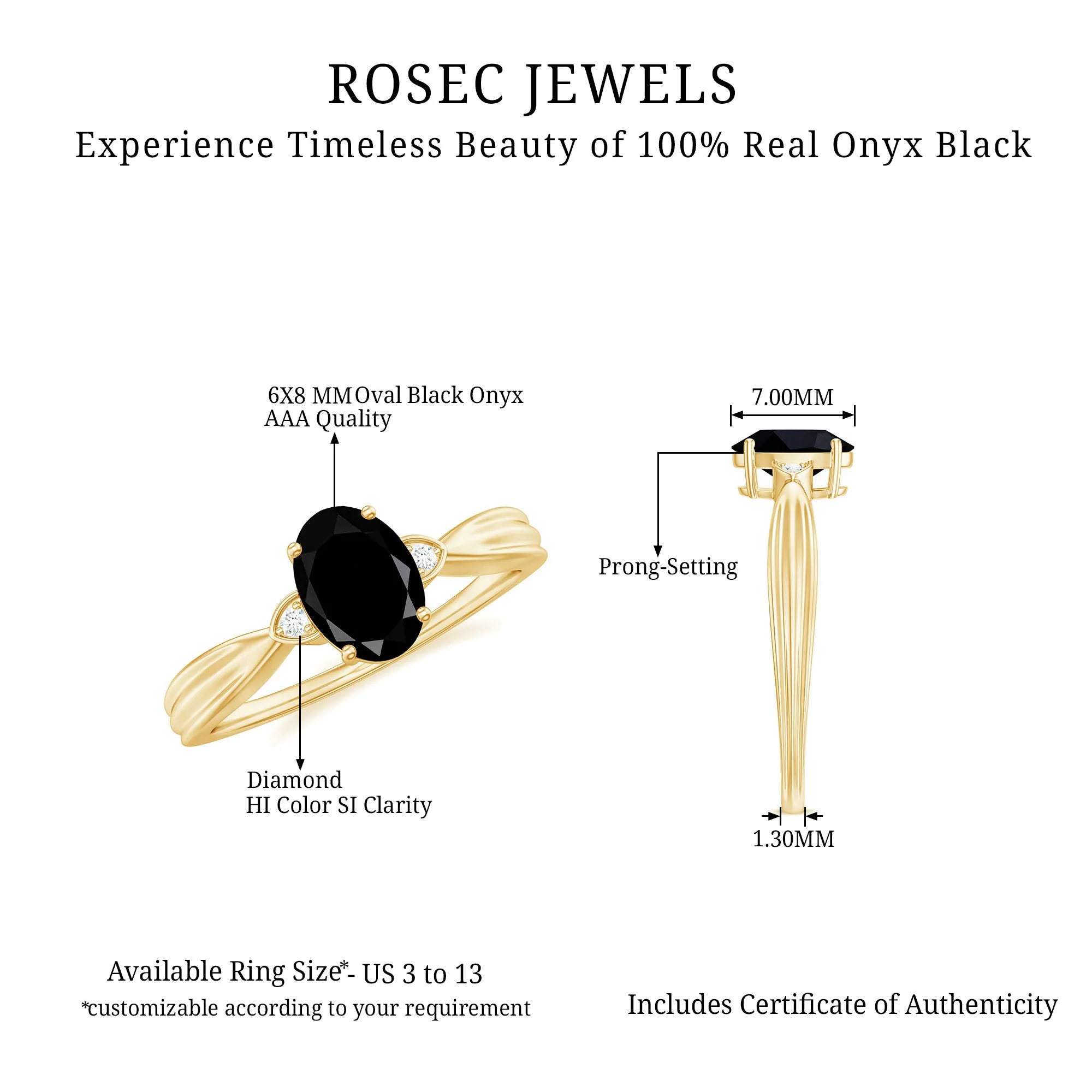 Oval Shape Black Onyx Solitaire Ring with Diamond