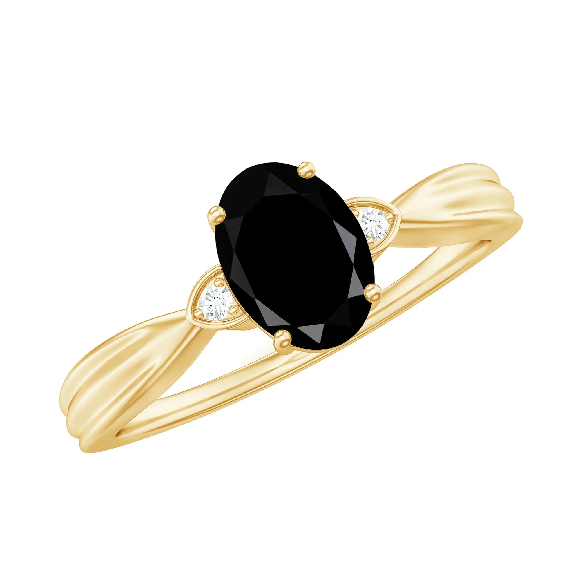 Oval Shape Black Onyx Solitaire Ring with Diamond