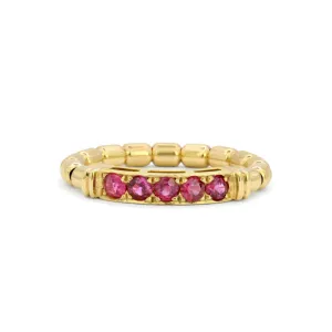 Paved Gemstone Bar 18K Stretchy Ring