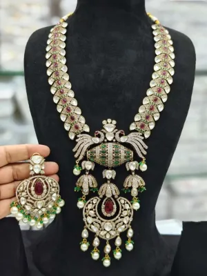 Peacock Designed Kundan Polki Long Necklce