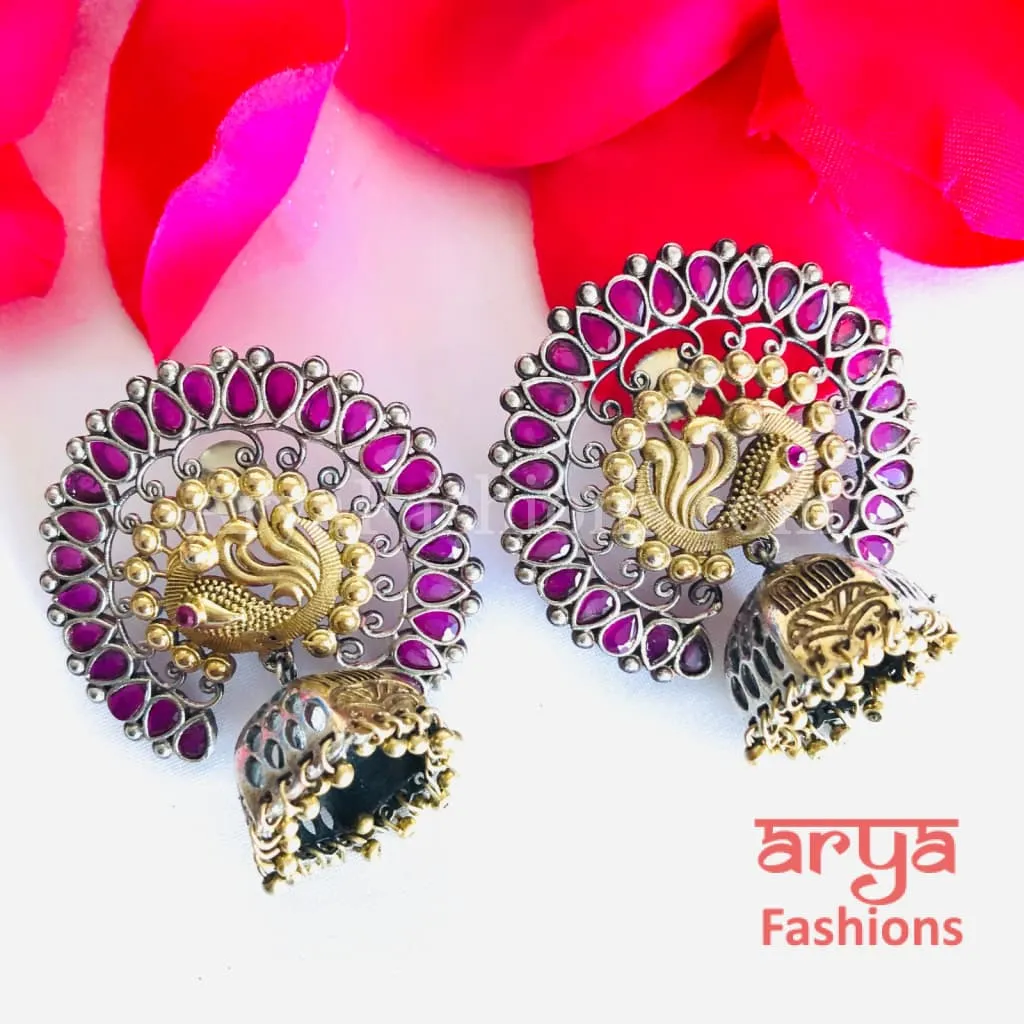 Peacock Dual Tone Chandbali Earrings