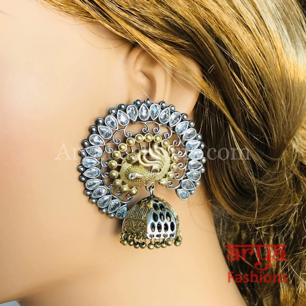 Peacock Dual Tone Chandbali Earrings