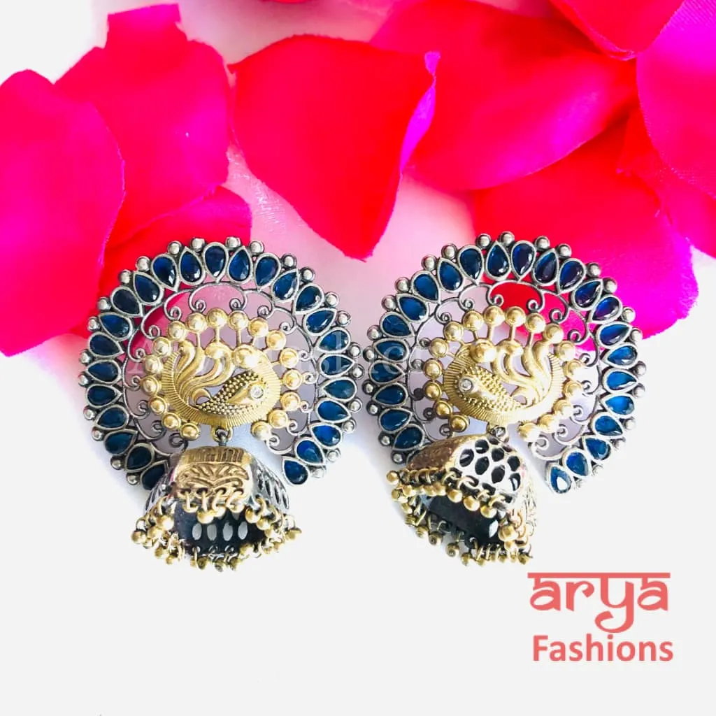 Peacock Dual Tone Chandbali Earrings