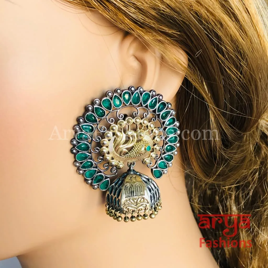 Peacock Dual Tone Chandbali Earrings