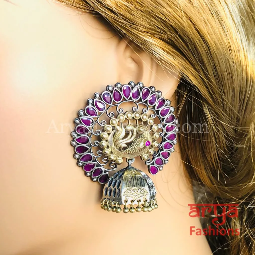 Peacock Dual Tone Chandbali Earrings