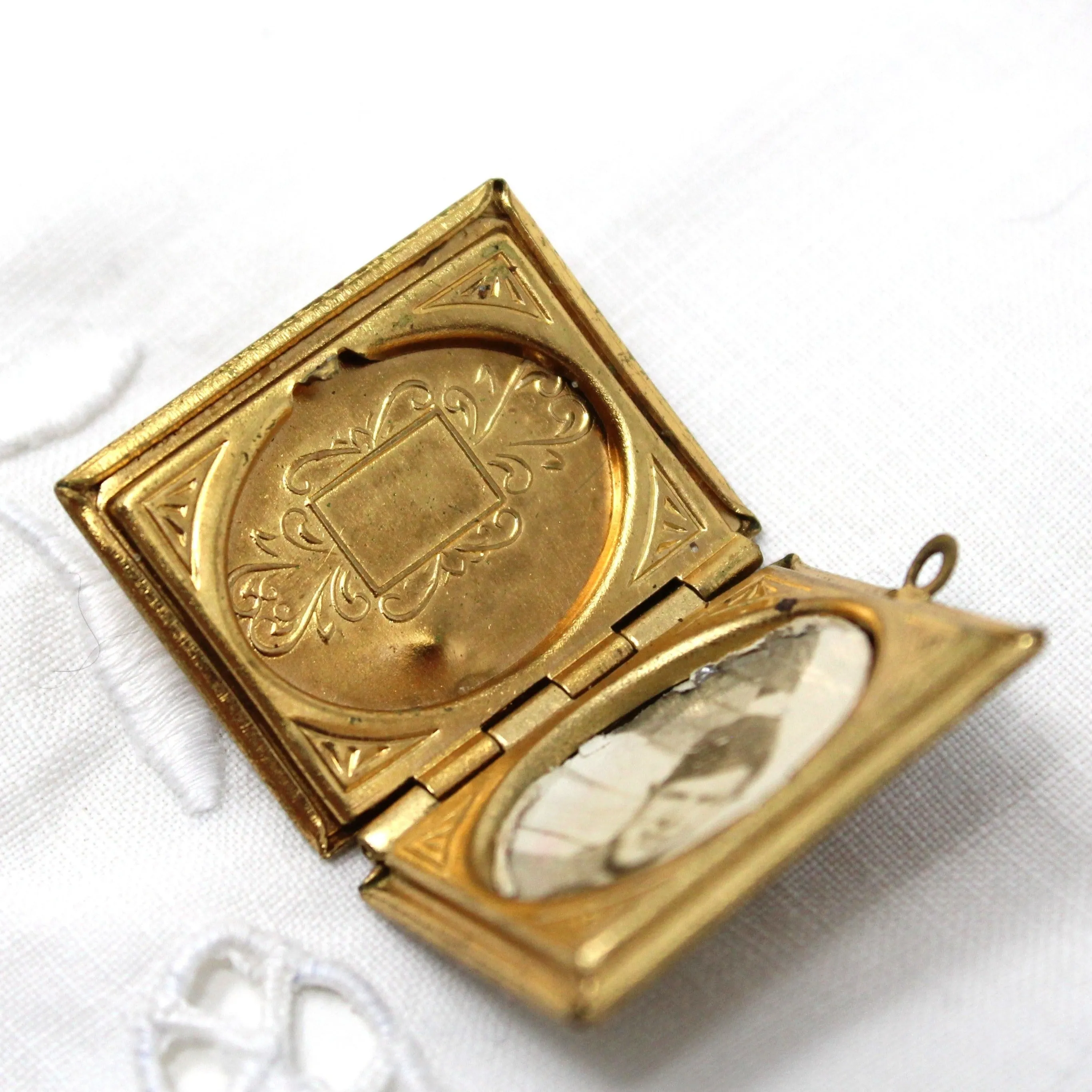 Pendant, Book Shaped Locket, Engraved Design, Vintage