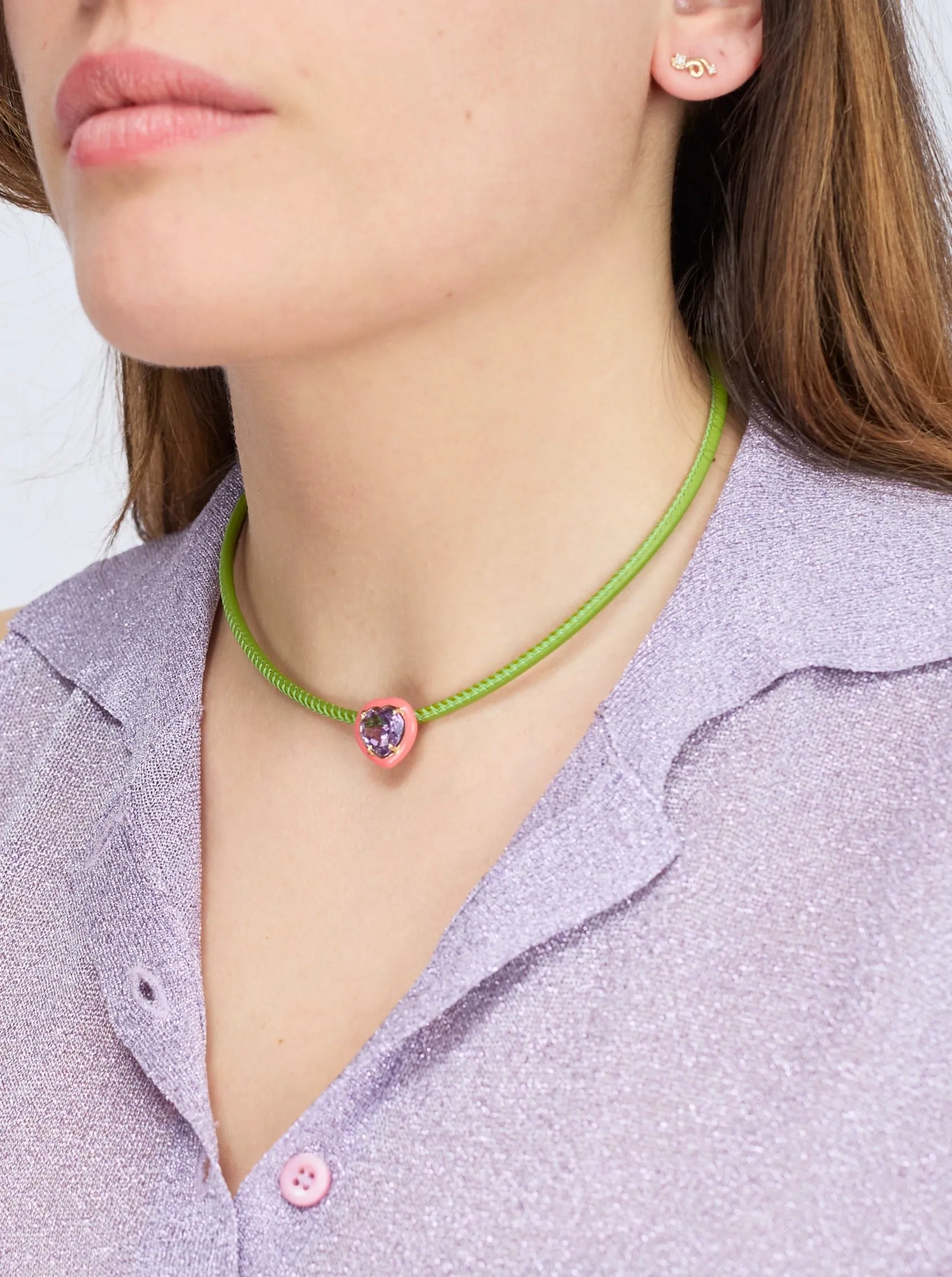 POP CHOKER ~ WITH HEART IN CANDY SETTING IN PINK