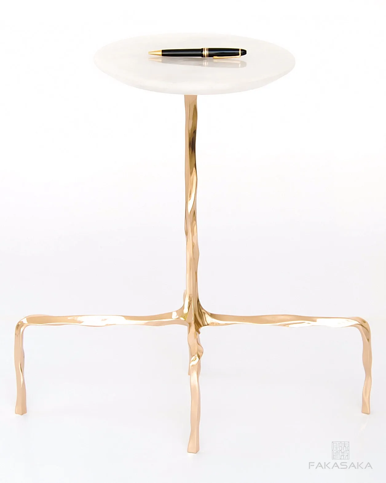 PRESLEY DRINK TABLE<br><br>ONYX<br>POLISHED BRONZE<br><br>ROUND TOP