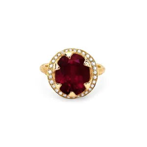 Queen Oval Ruby Ring with Full Pavé Diamond Halo