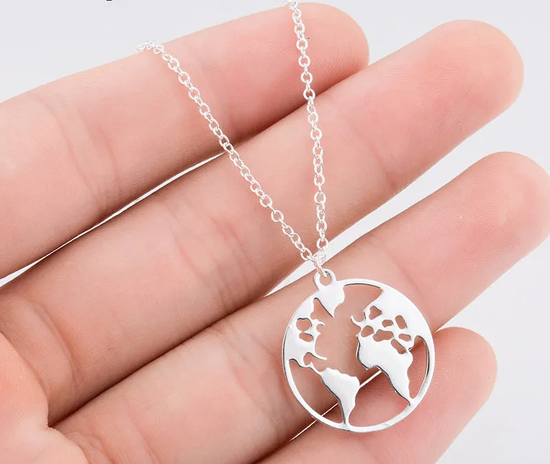 Rack Jack World Map Circle Round Jewellery Necklace Pendant Locket for Travel Ethusiats Gift for Women. Girls,Unisex