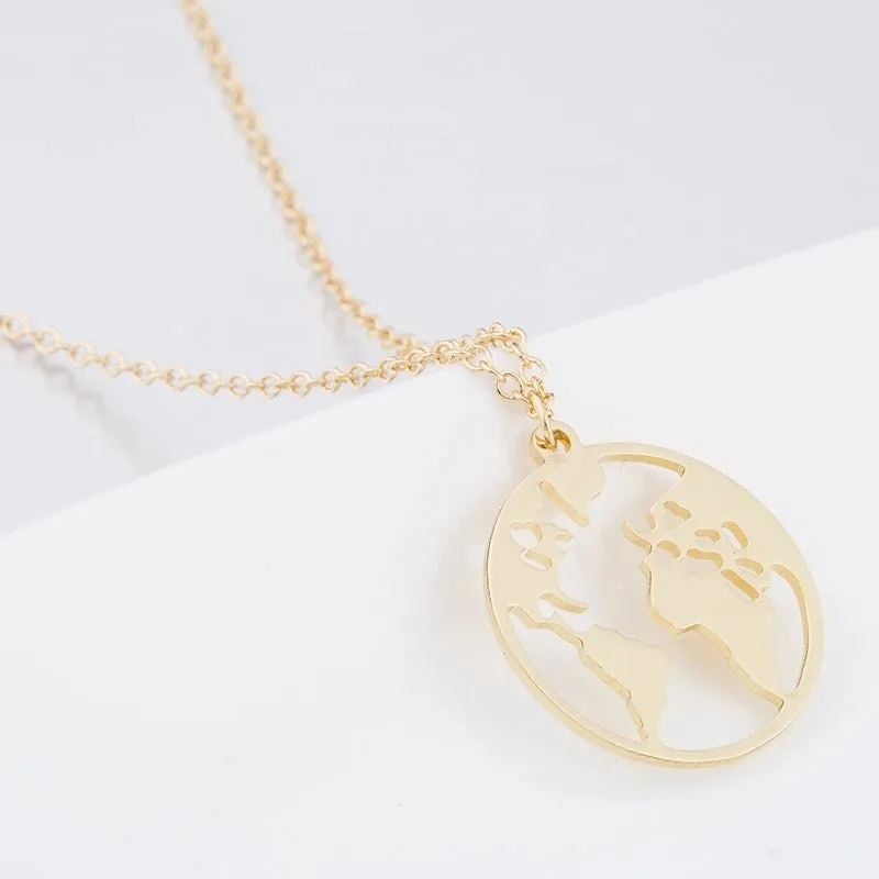 Rack Jack World Map Circle Round Jewellery Necklace Pendant Locket for Travel Ethusiats Gift for Women.