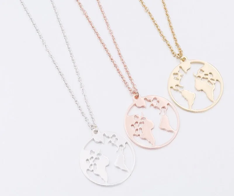 Rack Jack World Map Circle Round Jewellery Necklace Pendant Locket for Travel Ethusiats Gift for Women.