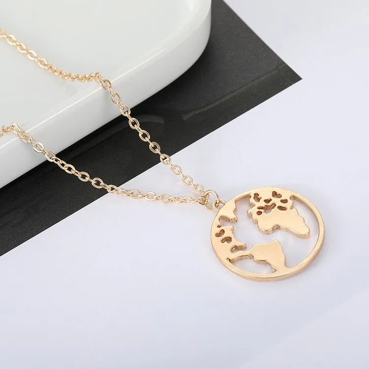 Rack Jack World Map Circle Round Jewellery Necklace Pendant Locket for Travel Ethusiats Gift for Women.