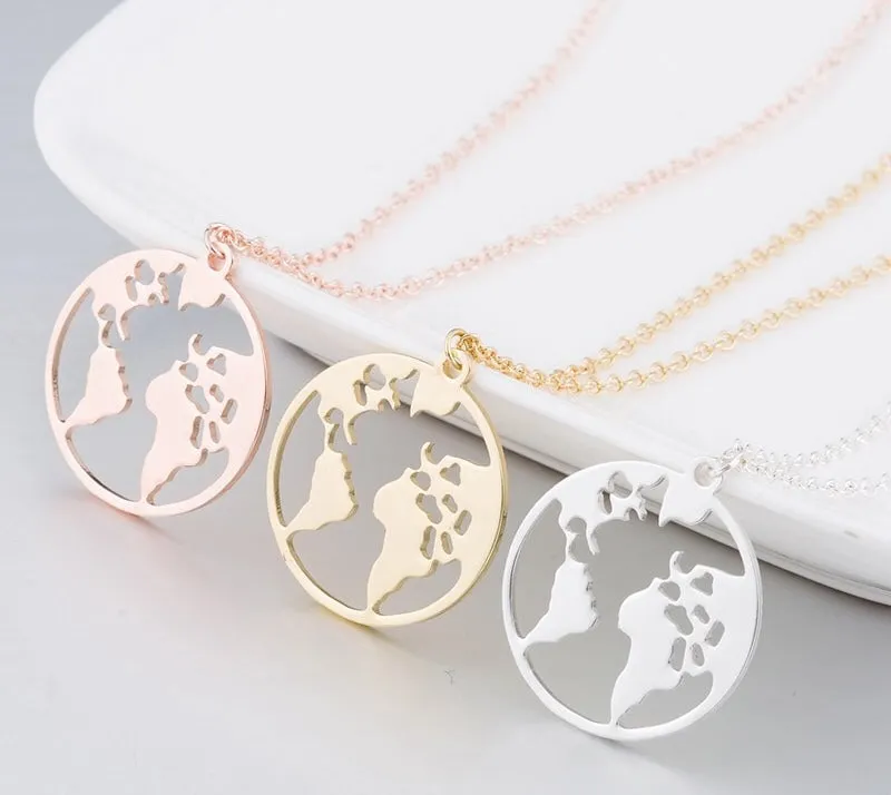 Rack Jack World Map Circle Round Jewellery Necklace Pendant Locket for Travel Ethusiats Gift for Women.