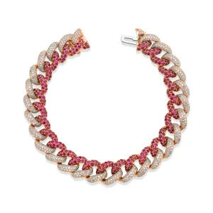 READY TO SHIP RUBY & DIAMOND PAVE TWO-TONE ESSENTIAL LINK BRACELET