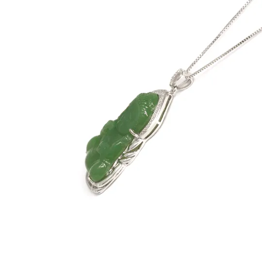 RealJade® Guan Yin Sterling Silver Genuine Nephrite Green Jade GuanYin Baby Buddha  Pendant Necklace