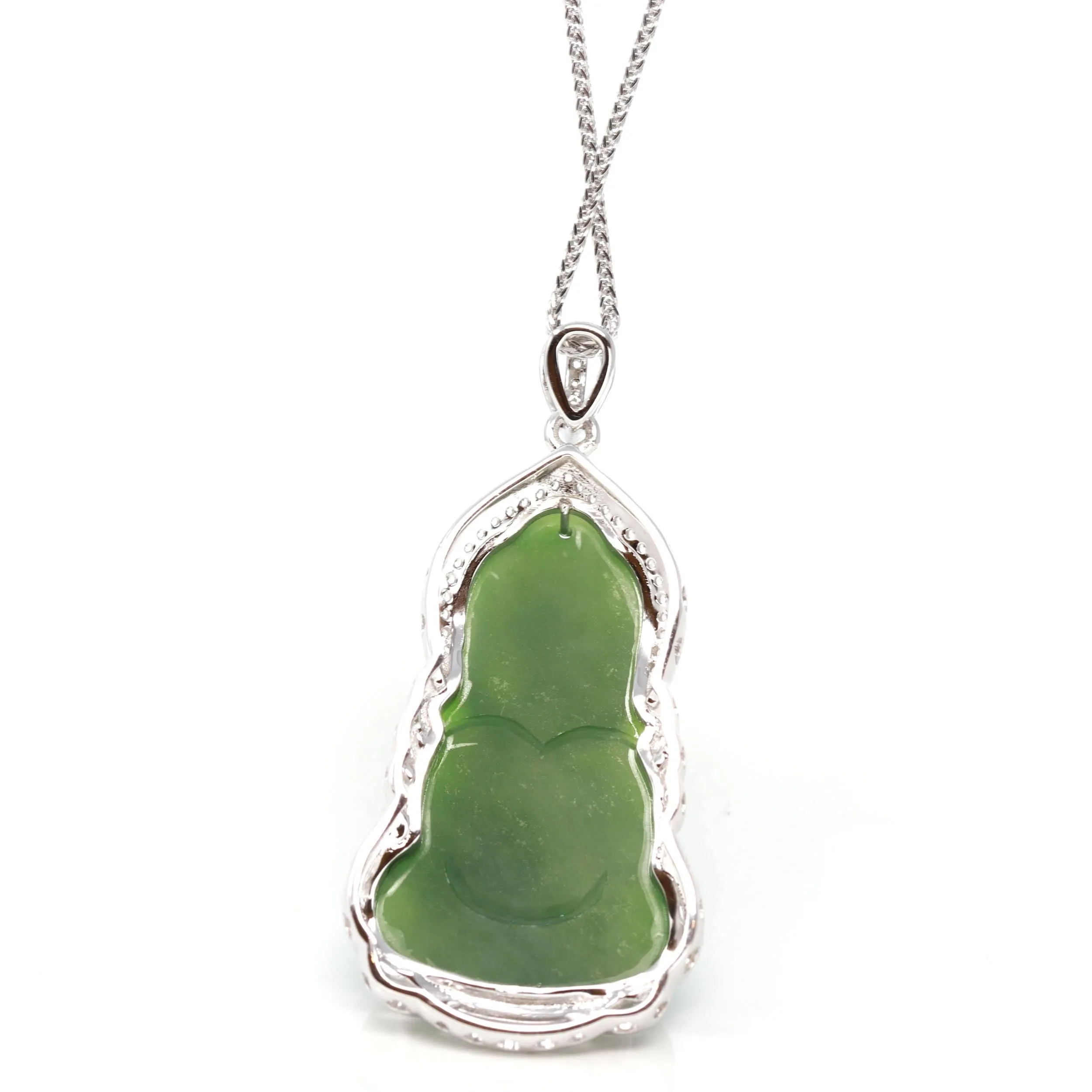 RealJade® Guan Yin Sterling Silver Genuine Nephrite Green Jade GuanYin Baby Buddha  Pendant Necklace