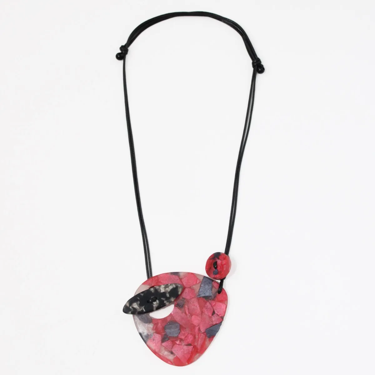 Red and Black Frosted Toggle Iris Pendant Necklace