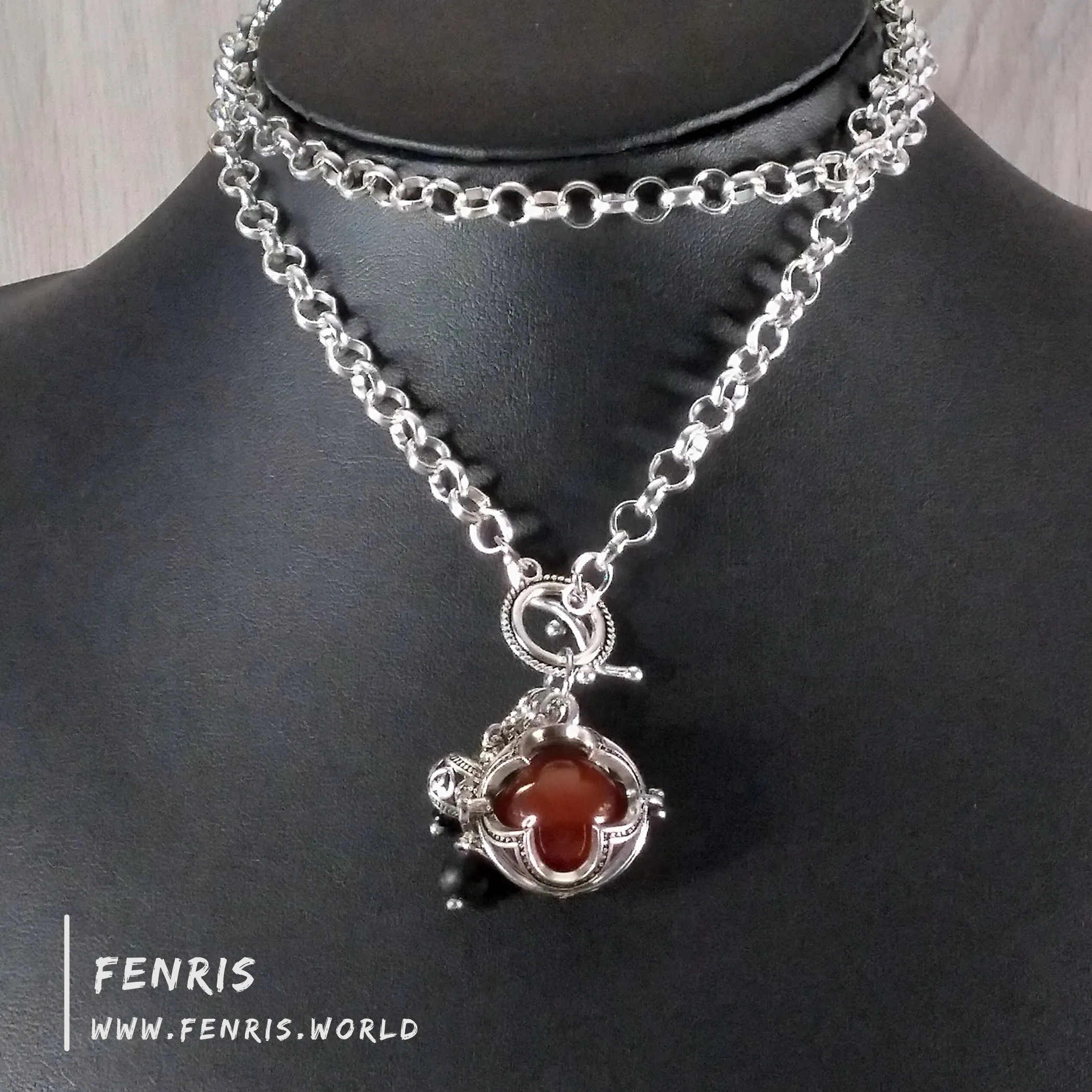 Red Carnelian Necklace Silver Gothic Sphere