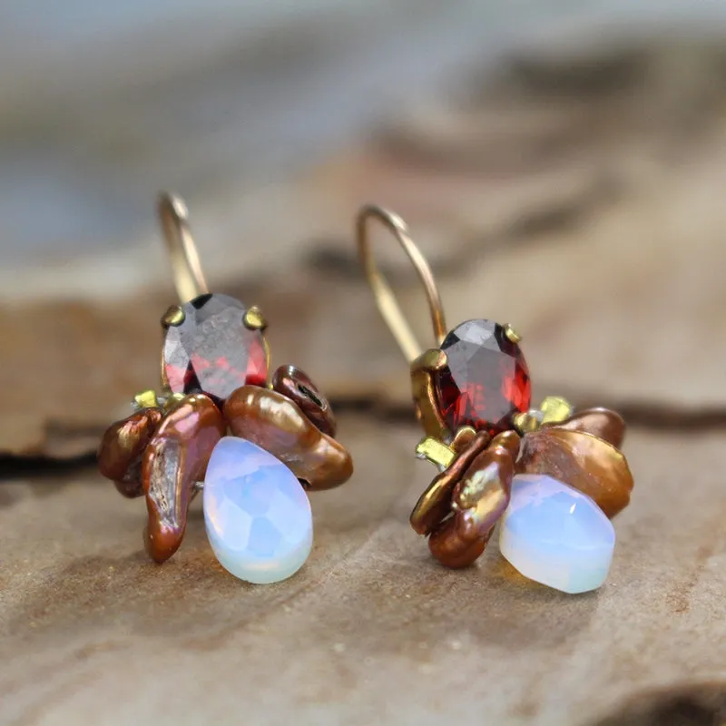 Red CZ Pearl Bee Earrings