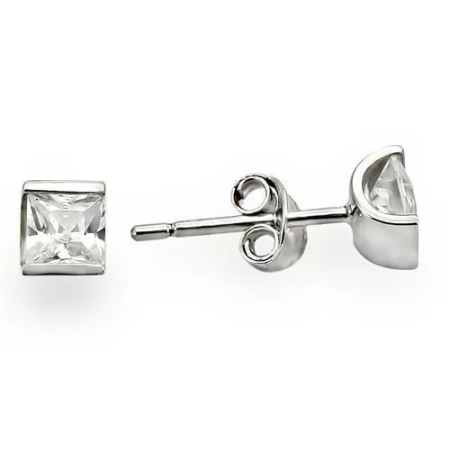 Rhodium 925 Sterling Silver Earrings with AAA Grade CZ in Clear for Women Clear Stone Color Style 0W388