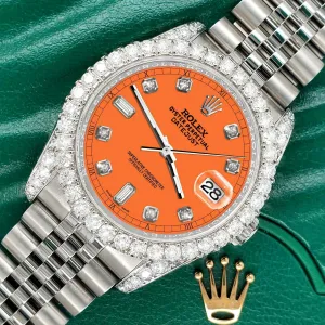 Rolex Datejust  36mm 4CT Diamond Bezel/Lugs/Pastel Orange 6 9 Baguette TFJ-142508628