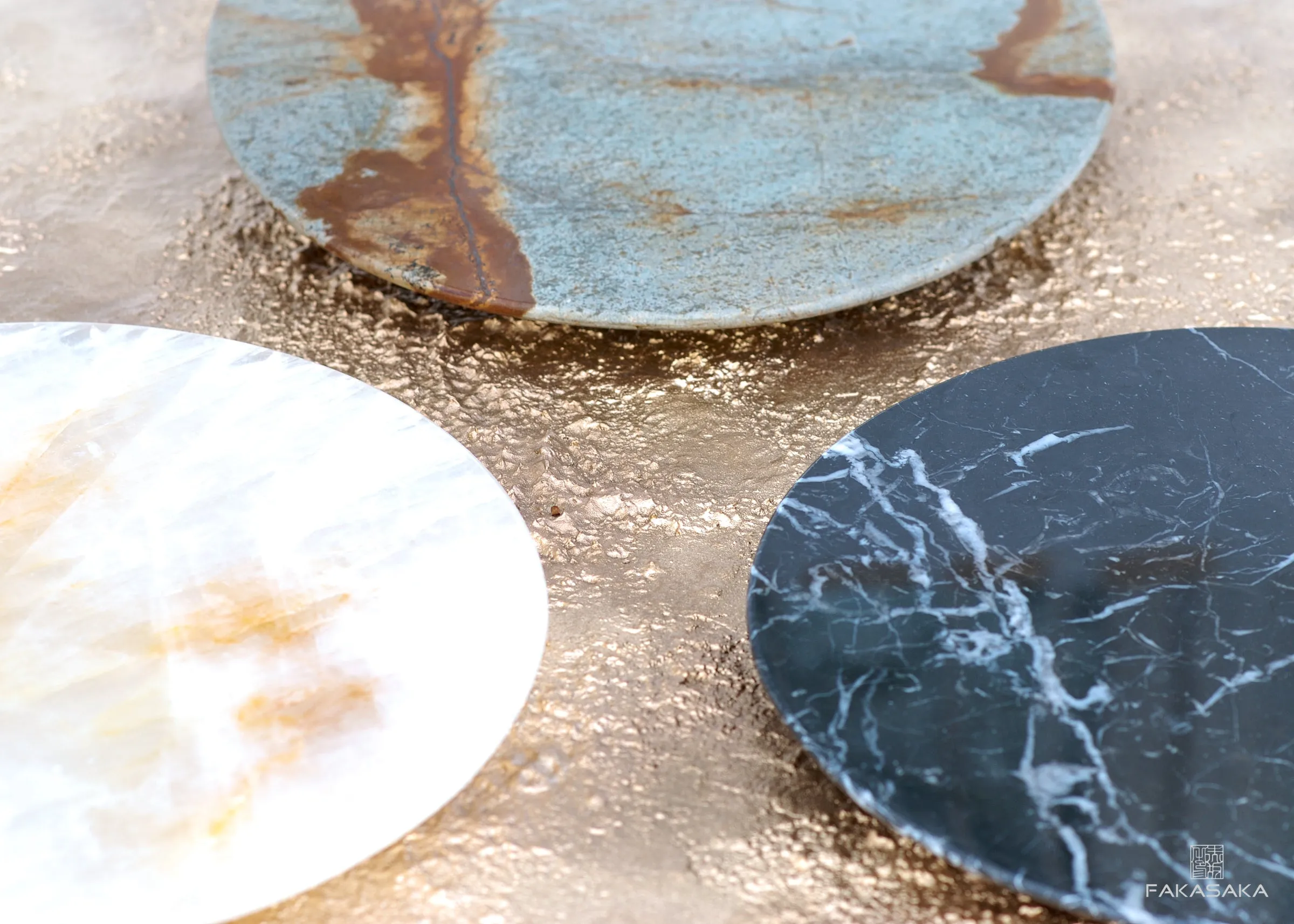 RONNIE DRINK TABLE <br><br>BLUE MARE QUARTZITE<br>POLISHED BRONZE