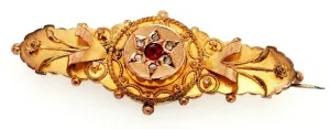 Ruby & Diamond 9ct Yellow Gold Brooch - Hallmarked Chester