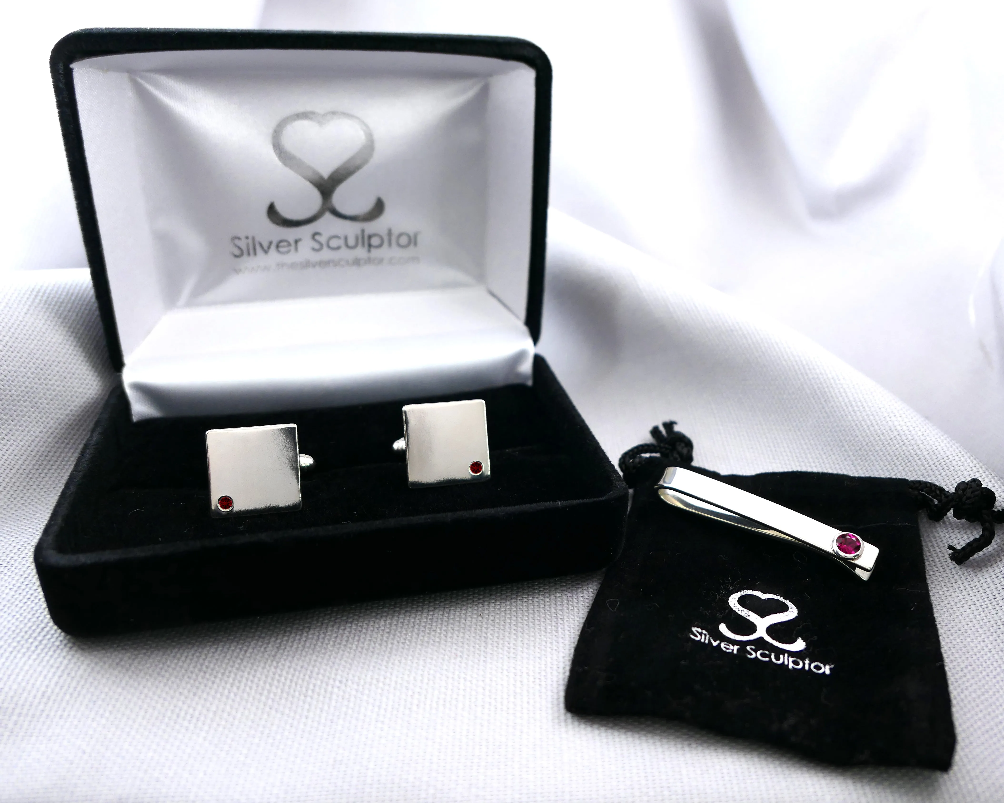 Ruby Cuff Links and Tie Clip Set