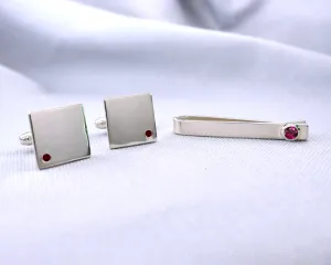 Ruby Cuff Links and Tie Clip Set