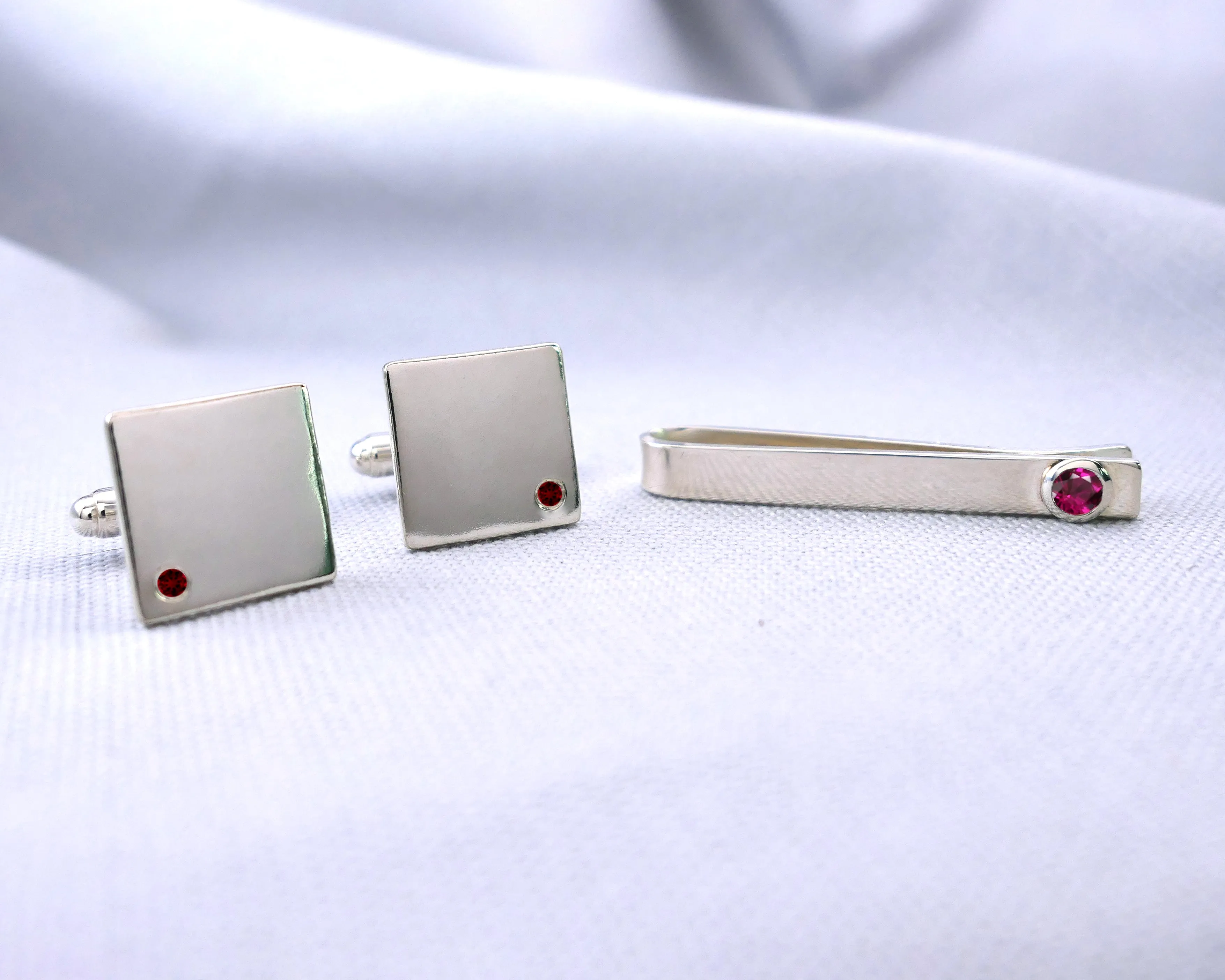 Ruby Cuff Links and Tie Clip Set